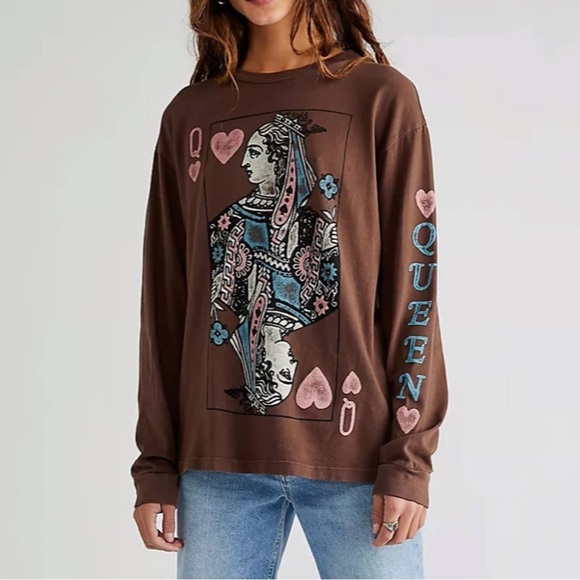 Free People Daydreamer Queen of Hearts Long Sleeve Brown NWOT Medium Cotton - Picture 2 of 2